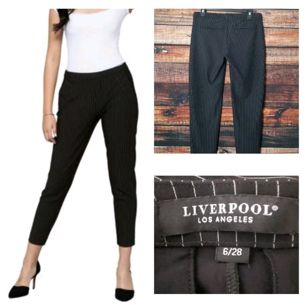 Liverpool 6 28 Tyler Ankle Pants Black Pinstripe Stretch Pull On